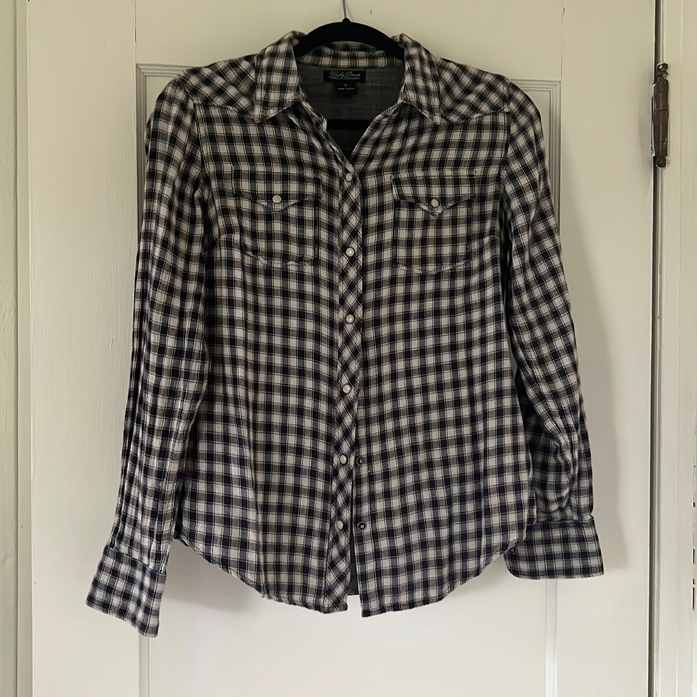 Navy and cream plaid shirt lucky brand